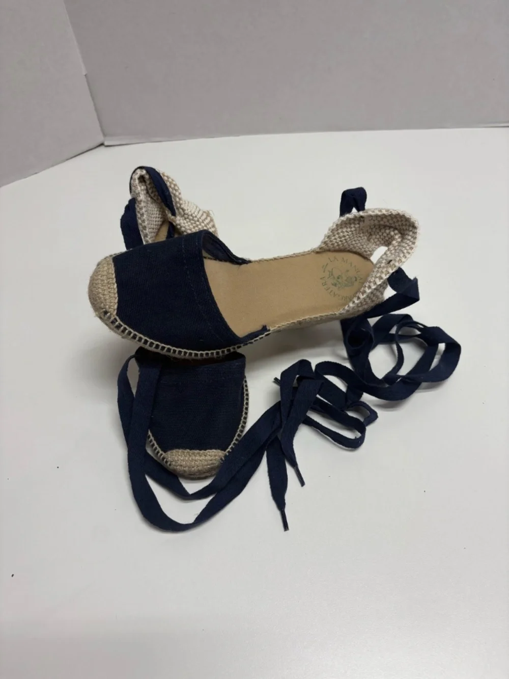 Alpargatera La Manual - Blue Espadrilles With Jute Wedge - Size 37 (6.5 US)